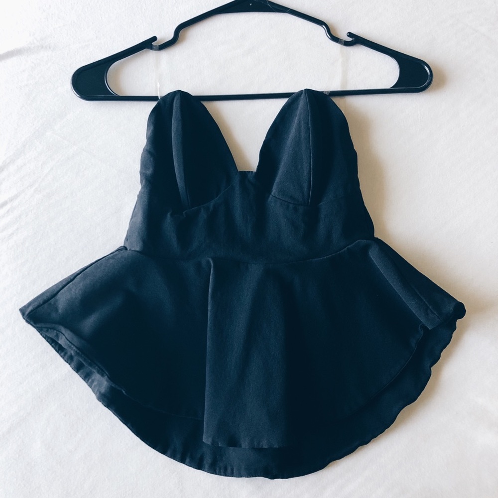 Black strapless bustier peplum top